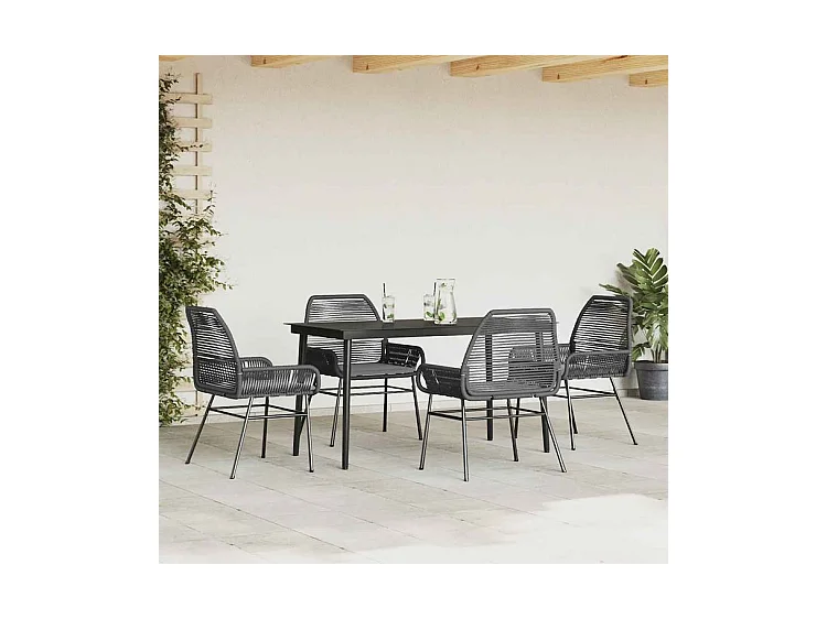 Ensemble à manger de jardin et coussins 5 pcs noir rotin verre