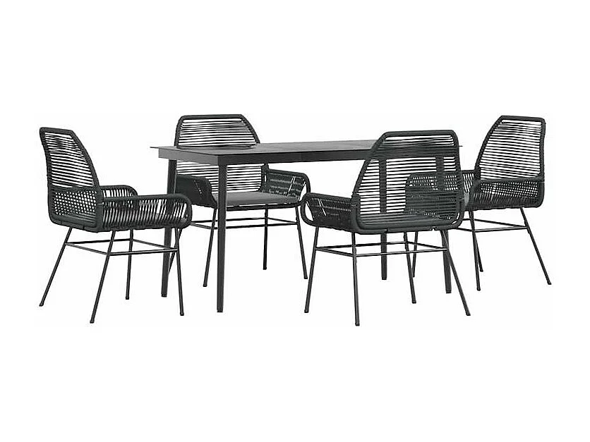 Ensemble à manger de jardin et coussins 5 pcs noir rotin verre