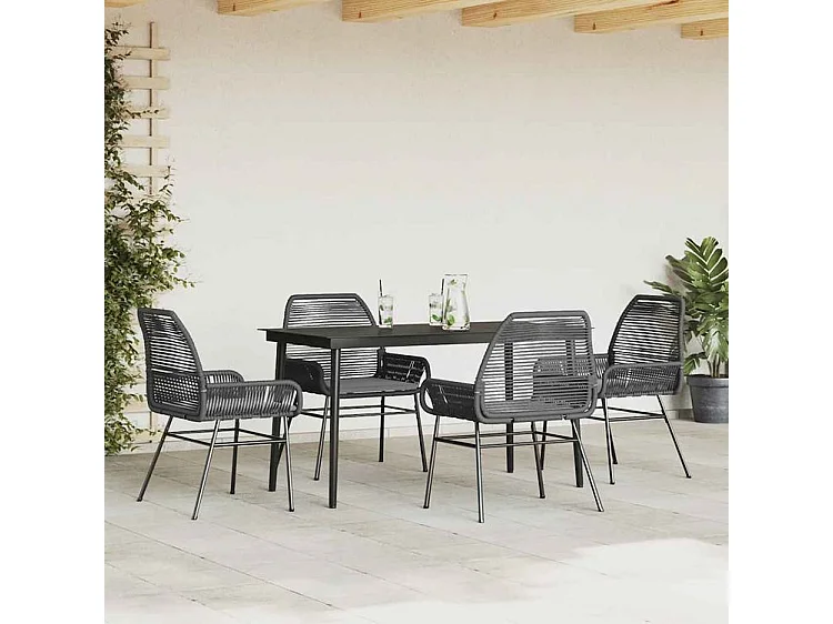 Ensemble à manger de jardin et coussins 5 pcs noir rotin verre