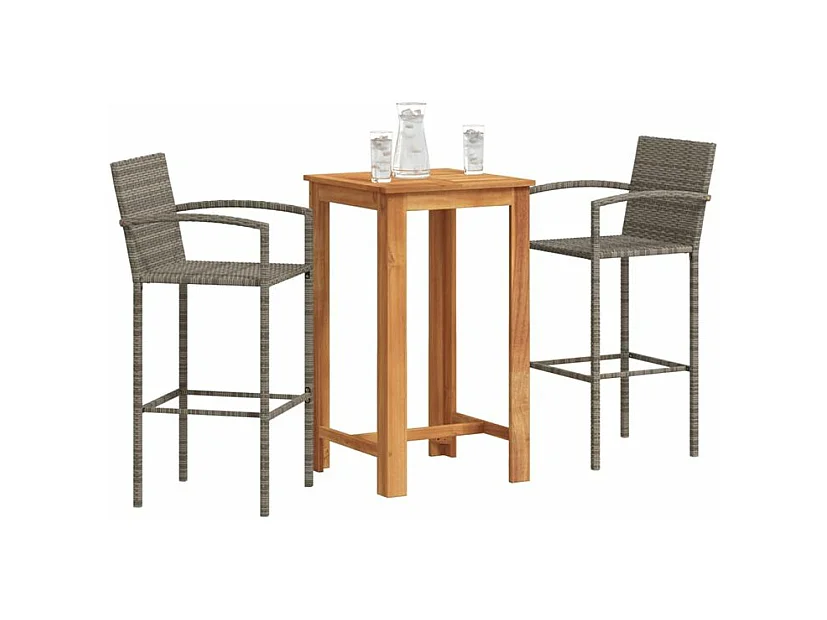 Ensemble de bar de jardin 3 pcs gris bois massif acacia rotin