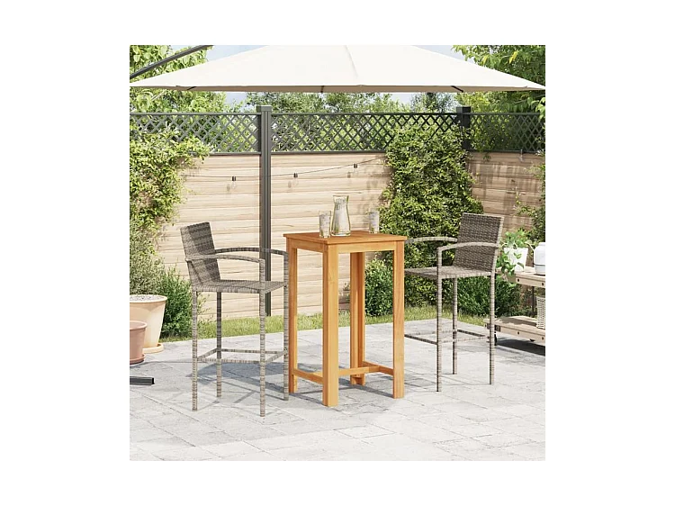 Ensemble de bar de jardin 3 pcs gris bois massif acacia rotin