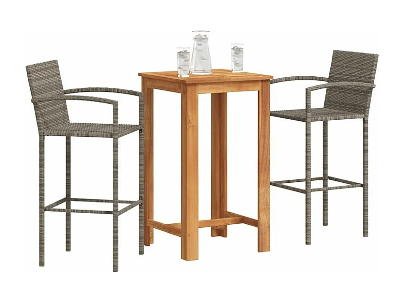 Ensemble de bar de jardin 3 pcs gris bois massif acacia rotin