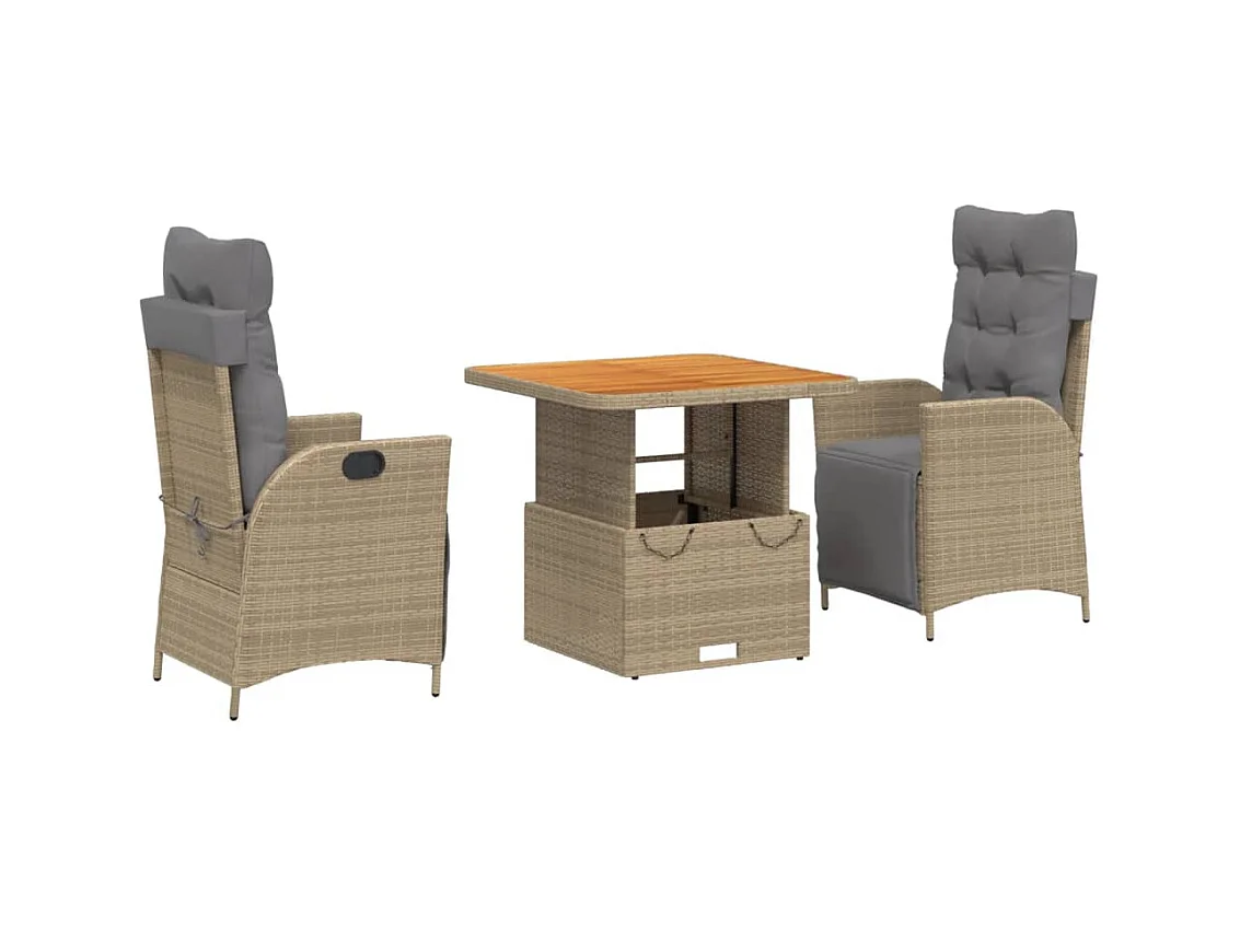 Ensemble à manger de jardin et coussins 3 pcs Beige poly rotin