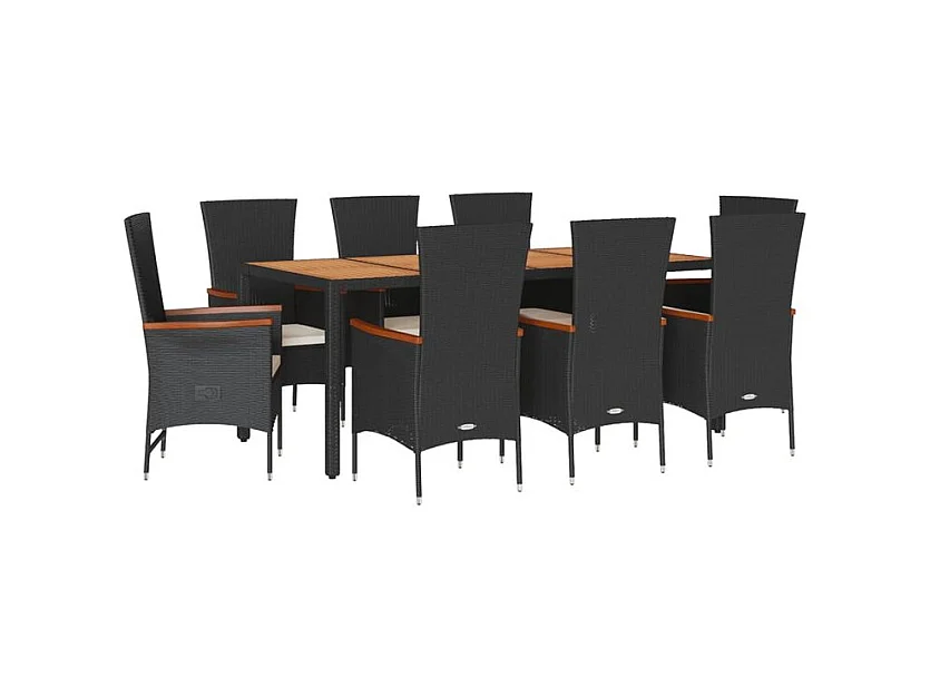 Ensemble à manger de jardin 9pcs coussins noir résine tressée