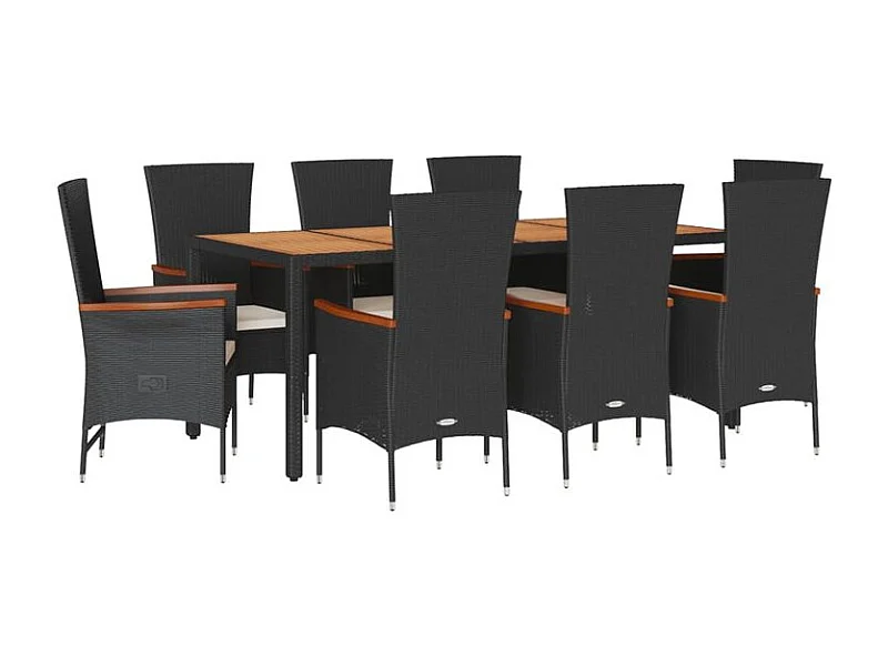 Ensemble à manger de jardin 9pcs coussins noir résine tressée