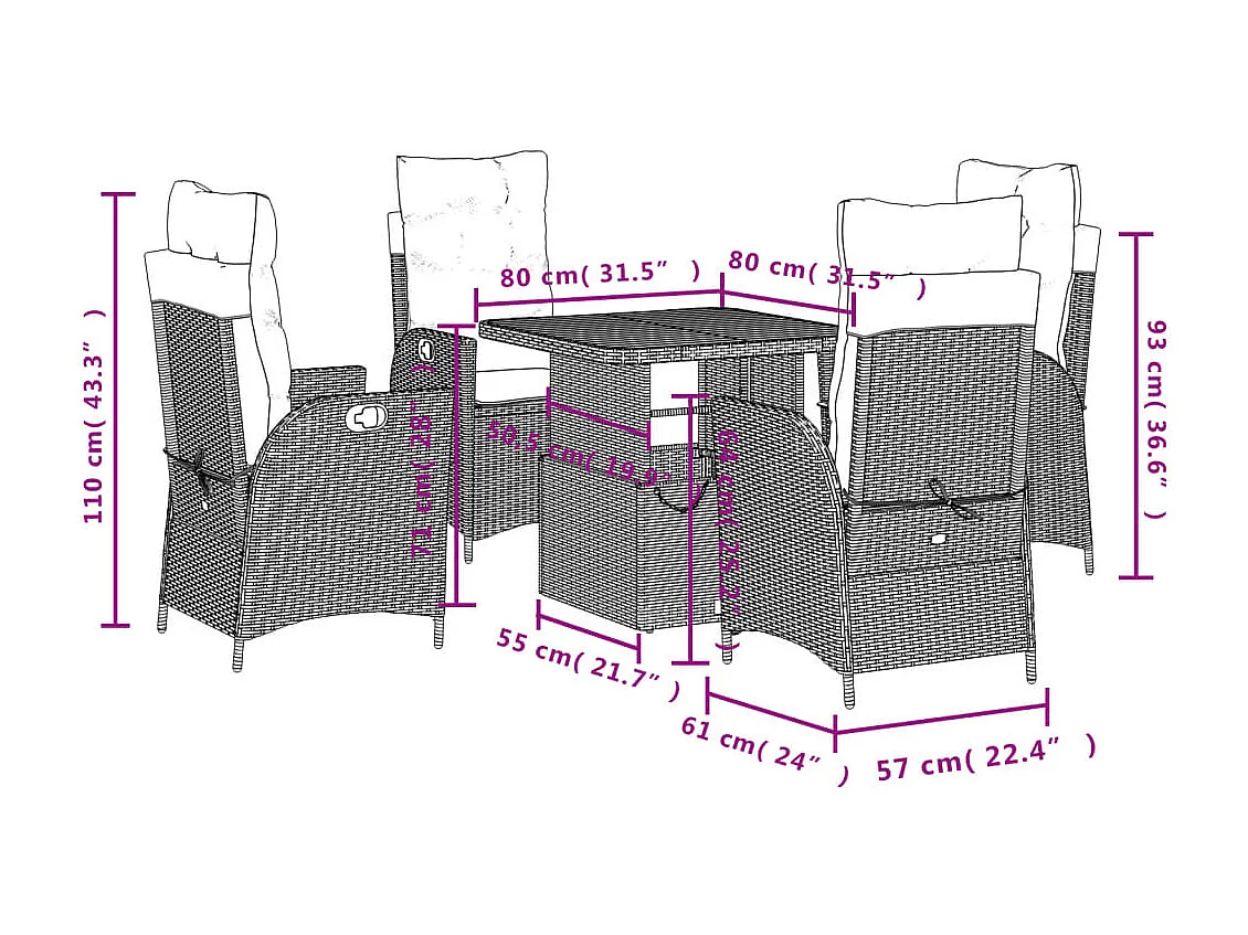 Ensemble à manger de jardin avec coussins 5pcs Beige poly rotin