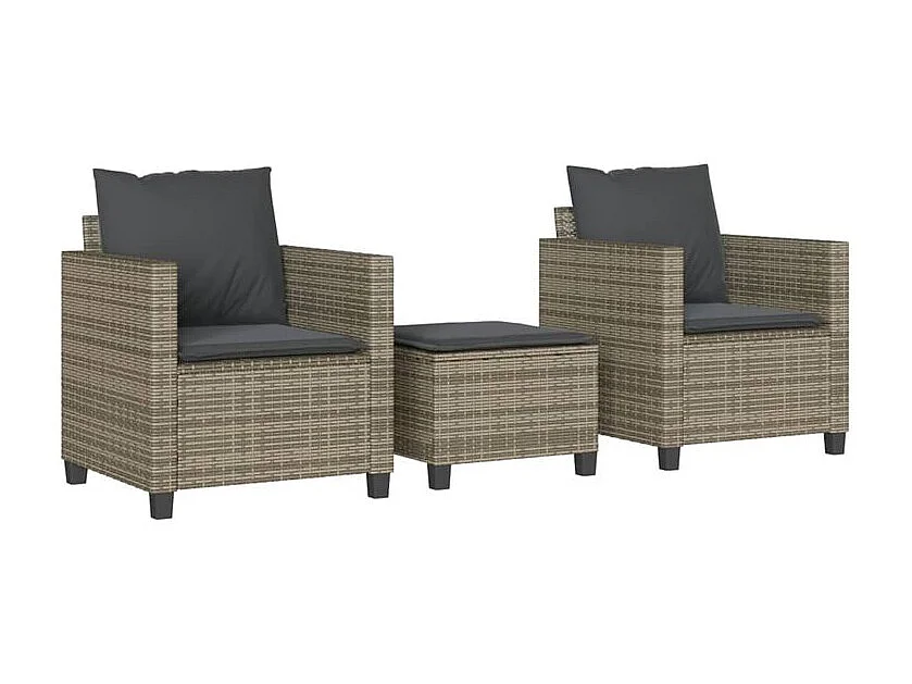 Ensemble de bistro 3 pcs avec coussins gris résine tressée