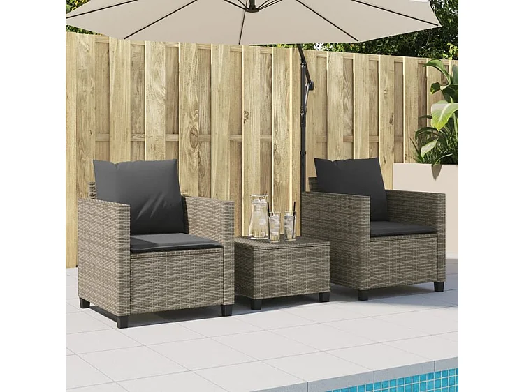 Ensemble de bistro 3 pcs avec coussins gris résine tressée