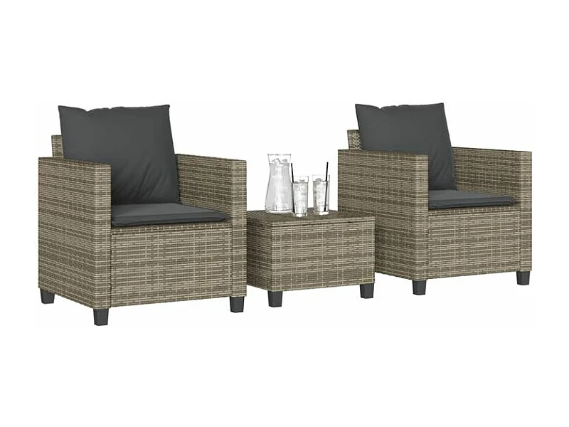 Ensemble de bistro 3 pcs avec coussins gris résine tressée