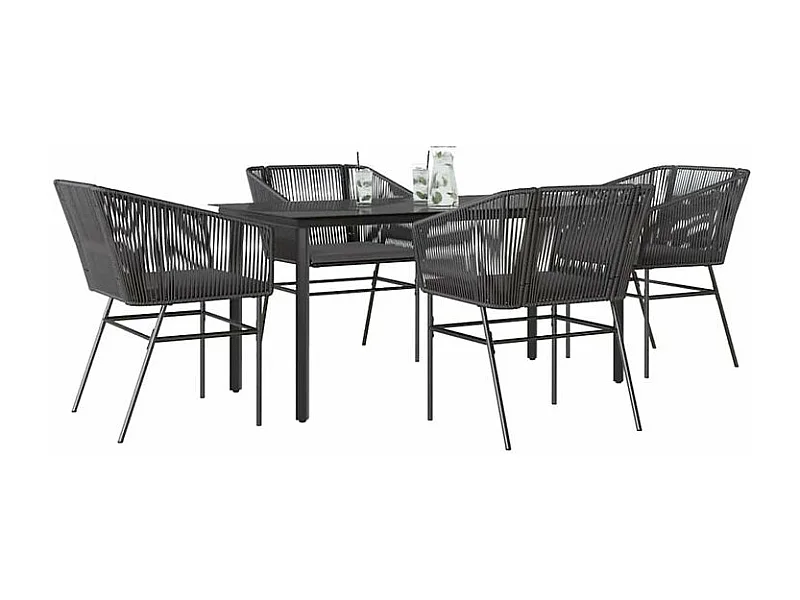 Ensemble à manger de jardin et coussins 5 pcs noir rotin verre