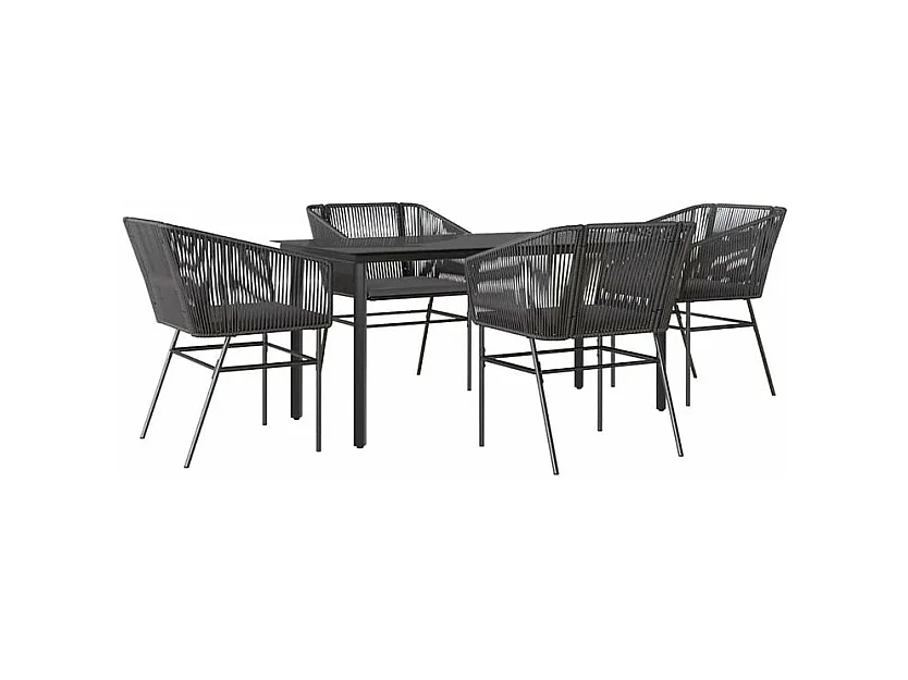 Ensemble à manger de jardin et coussins 5 pcs noir rotin verre