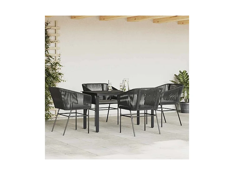 Ensemble à manger de jardin et coussins 5 pcs noir rotin verre