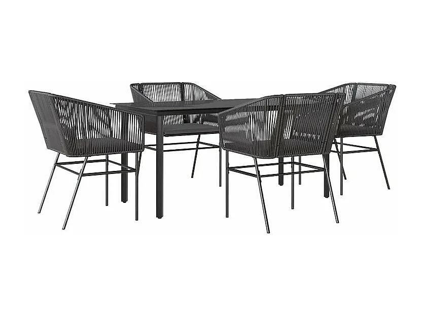 Ensemble à manger de jardin et coussins 5 pcs noir rotin verre