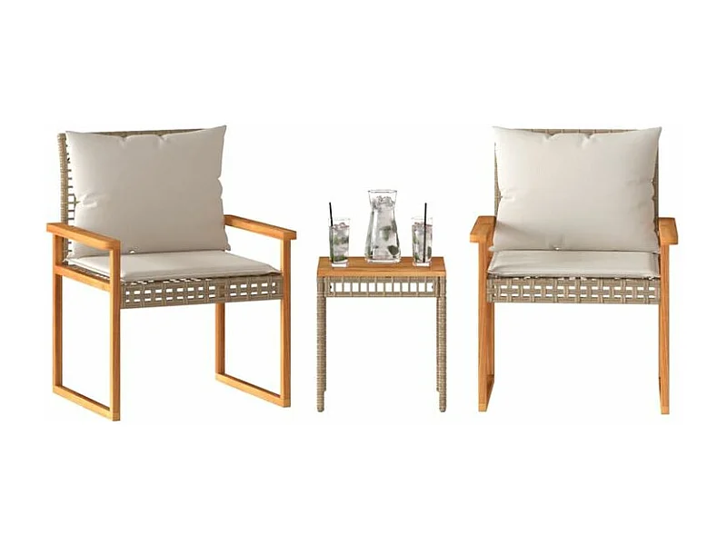 Ensemble de bistro et coussins 3 pcs mélange beige rotin acacia