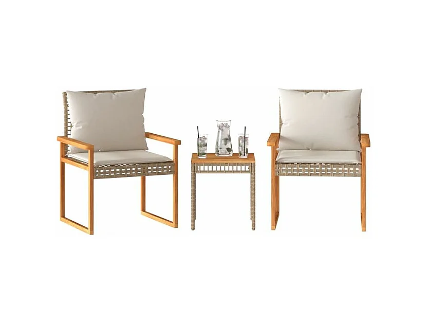 Ensemble de bistro et coussins 3 pcs mélange beige rotin acacia