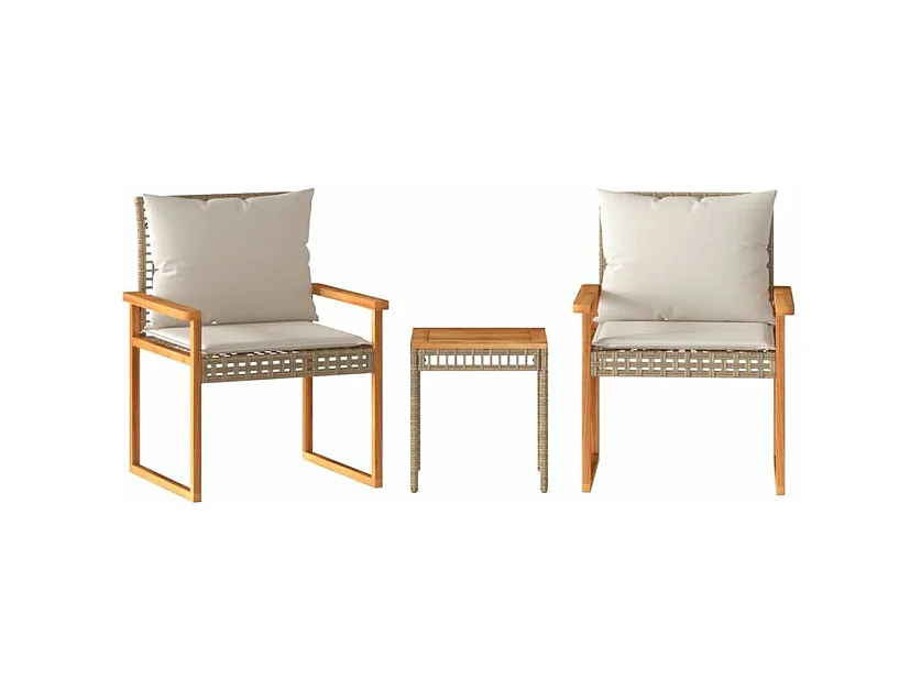 Ensemble de bistro et coussins 3 pcs mélange beige rotin acacia