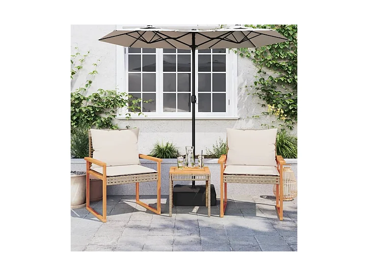 Ensemble de bistro et coussins 3 pcs mélange beige rotin acacia