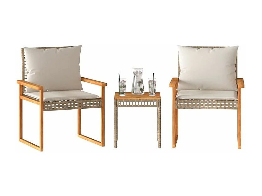 Ensemble de bistro et coussins 3 pcs mélange beige rotin acacia