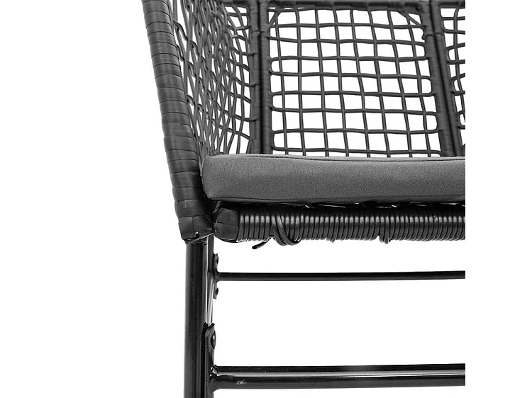 Ensemble à manger de jardin coussins 7pcs noir poly rotin verre