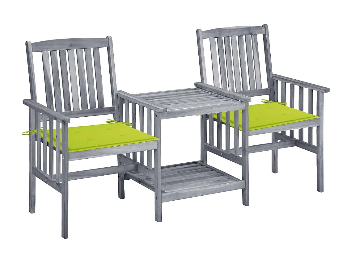 Chaises de jardin avec table à thé et coussins Acacia solide 48