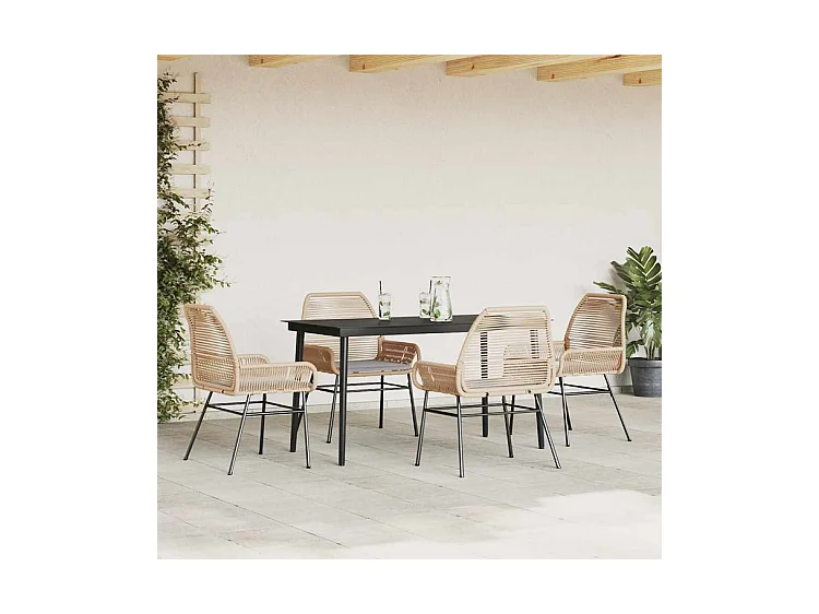 Ensemble à manger jardin coussins 5pcs marron poly rotin verre