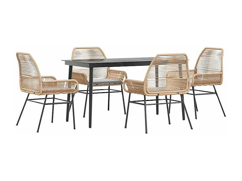 Ensemble à manger jardin coussins 5pcs marron poly rotin verre