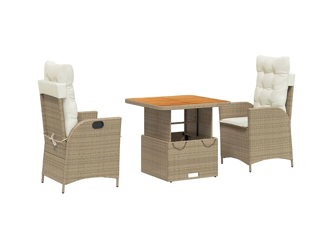 Ensemble à manger de jardin et coussins 3 pcs Beige poly rotin