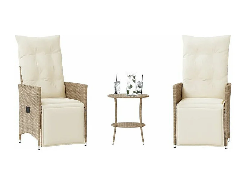 Ensemble de bistro 3 pcs avec coussins beige résine tressée
