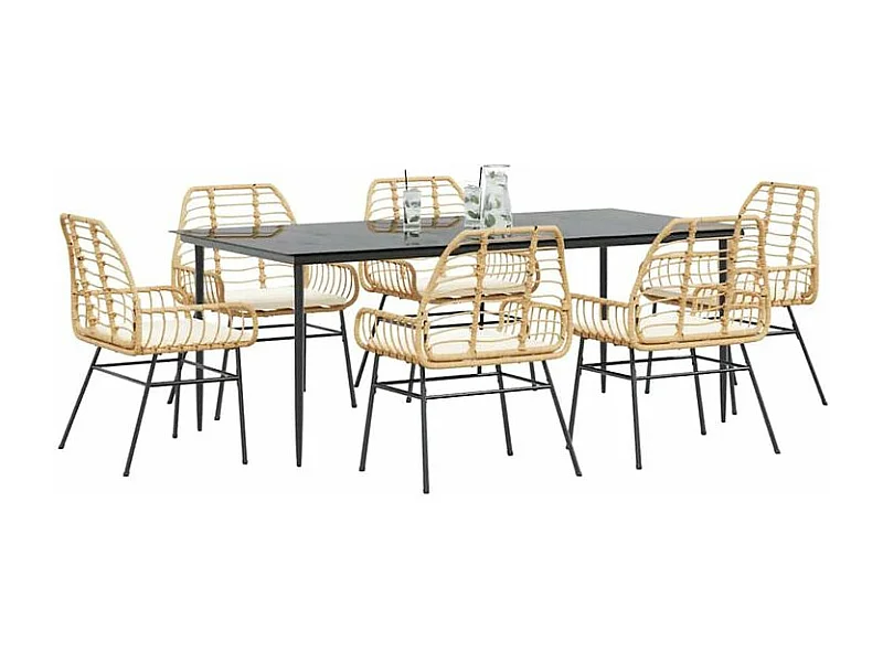 Ensemble à manger jardin coussins 7pcs marron rpoly otin verre