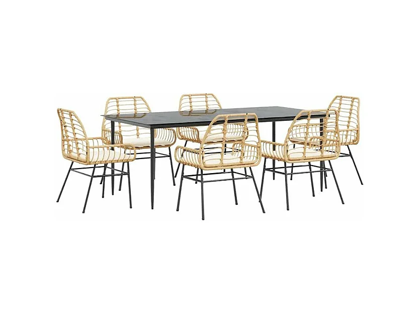 Ensemble à manger jardin coussins 7pcs marron rpoly otin verre