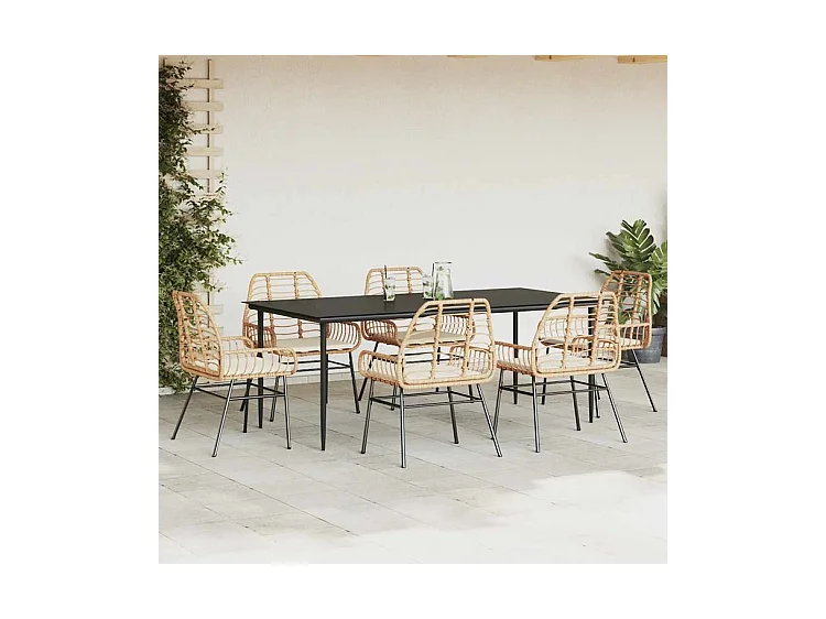 Ensemble à manger jardin coussins 7pcs marron rpoly otin verre