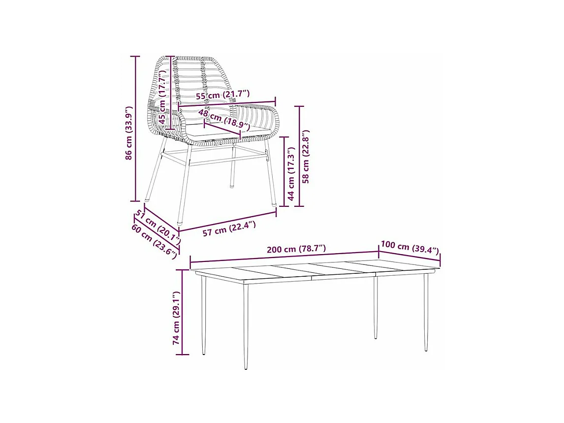 Ensemble à manger jardin coussins 7pcs marron rpoly otin verre