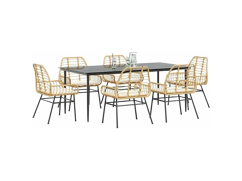 Ensemble à manger jardin coussins 7pcs marron rpoly otin verre