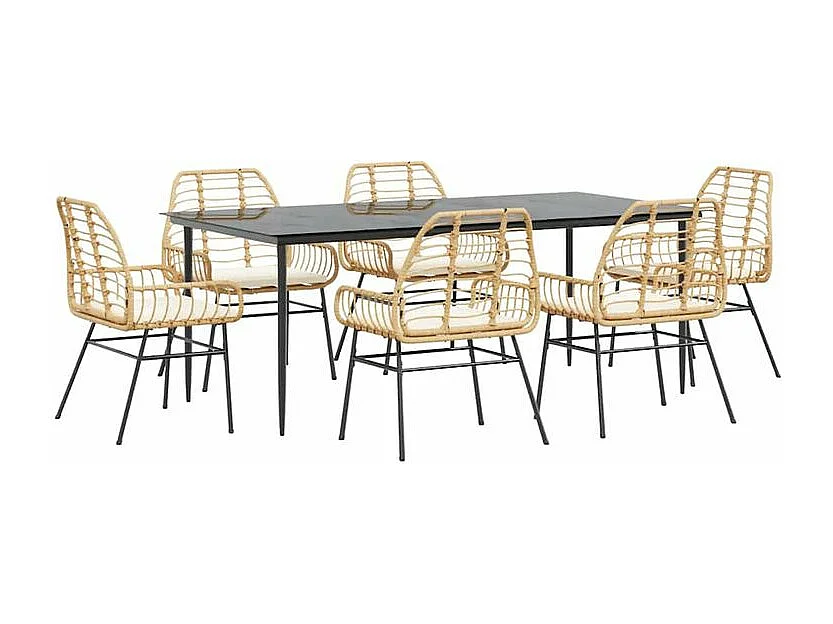 Ensemble à manger jardin coussins 7pcs marron rpoly otin verre