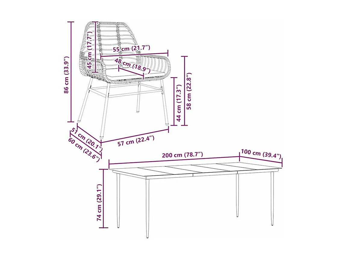 Ensemble à manger jardin coussins 7pcs marron rpoly otin verre