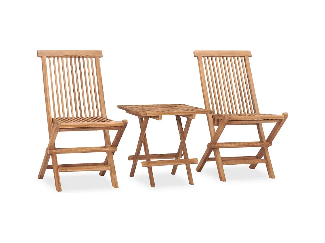 Mobilier à dîner d'extérieur pliable 3 pcs Bois solide de teck 2