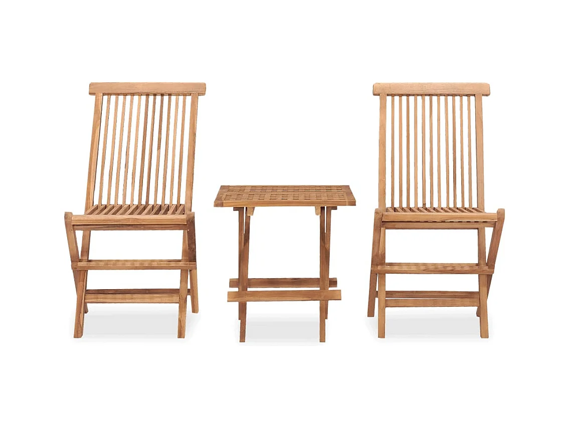 Mobilier à dîner d'extérieur pliable 3 pcs Bois solide de teck 2