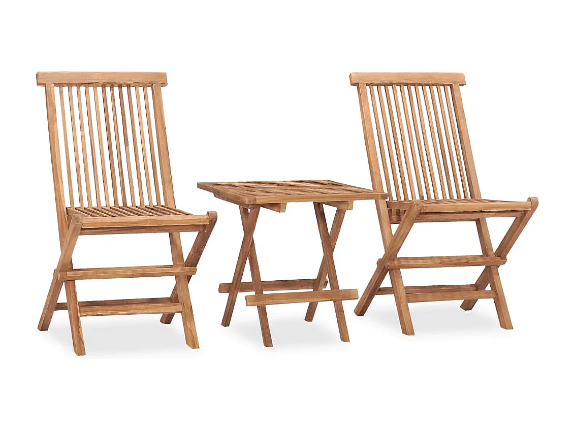 Mobilier à dîner d'extérieur pliable 3 pcs Bois solide de teck 2