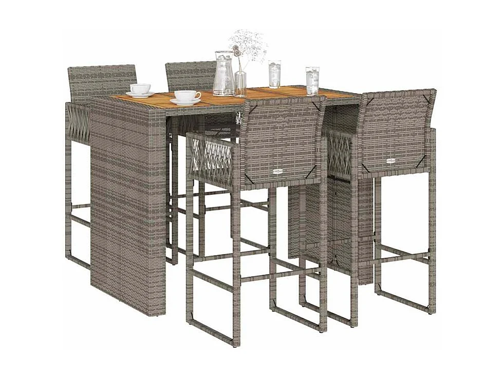 Ensemble de bar de jardin 5 pcs sans coussins gris poly rotin