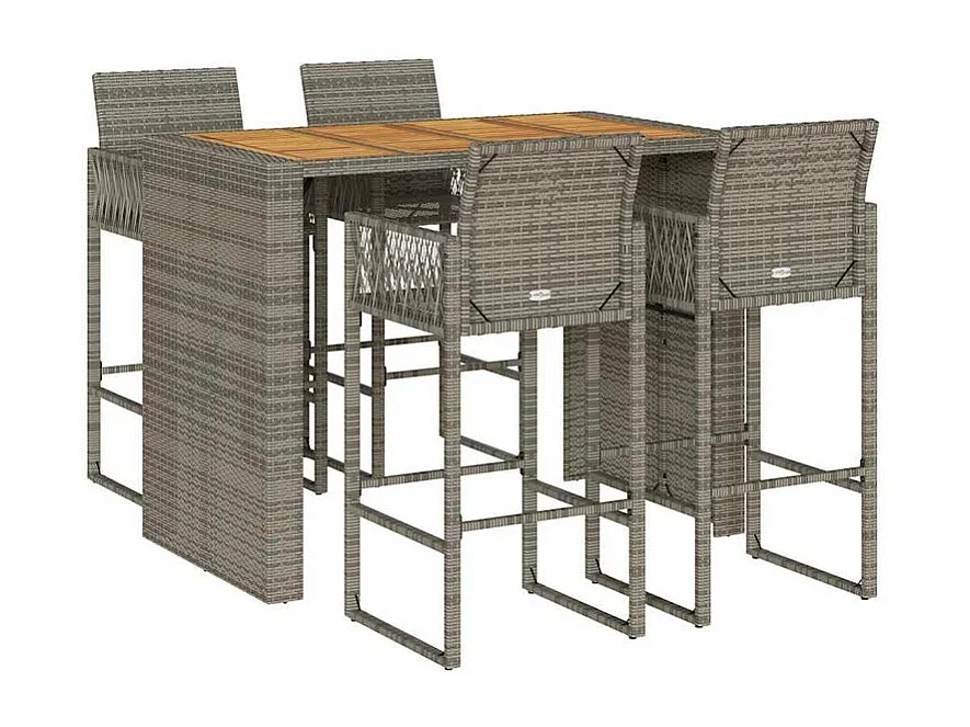 Ensemble de bar de jardin 5 pcs sans coussins gris poly rotin