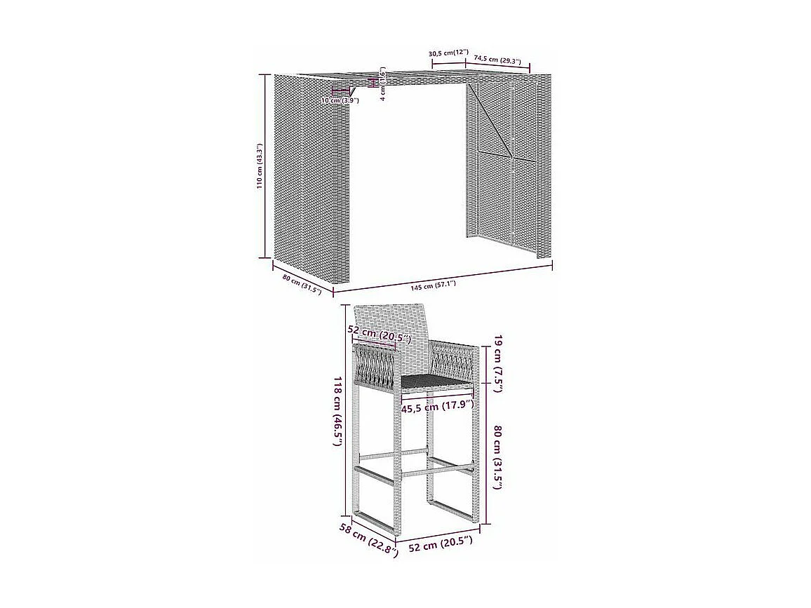 Ensemble de bar de jardin 5 pcs sans coussins gris poly rotin
