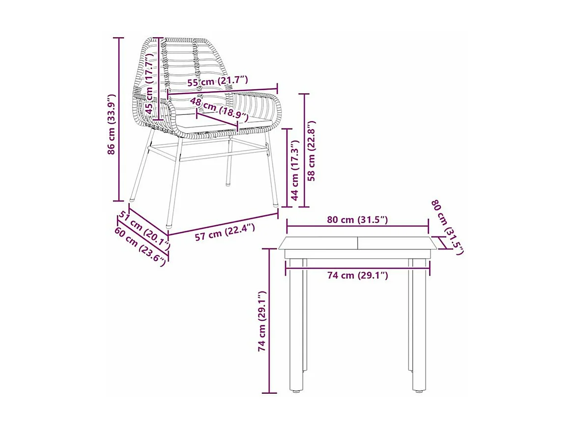 Ensemble à manger de jardin et coussins 3 pcs noir rotin verre