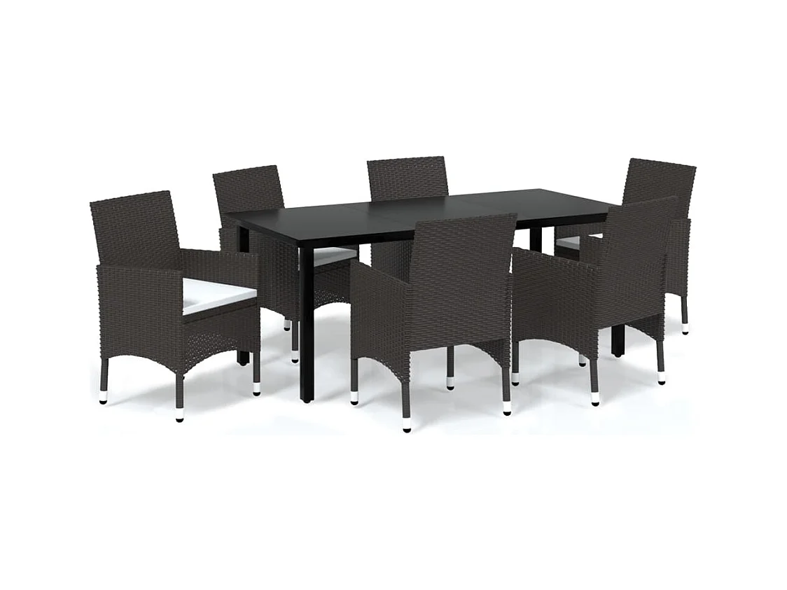 Meubles à dîner de jardin et coussins 7 pcs Poly rotin Marron 2