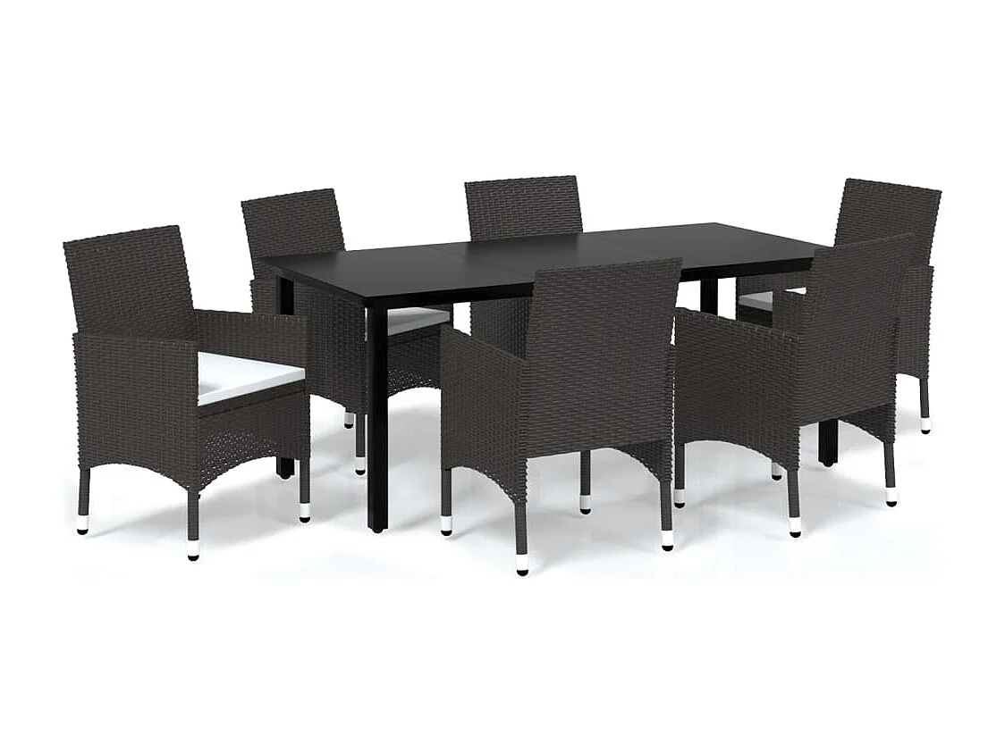 Meubles à dîner de jardin et coussins 7 pcs Poly rotin Marron 2