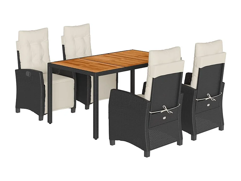 Ensemble à manger de jardin coussins 5pcs Noir Résine tressée