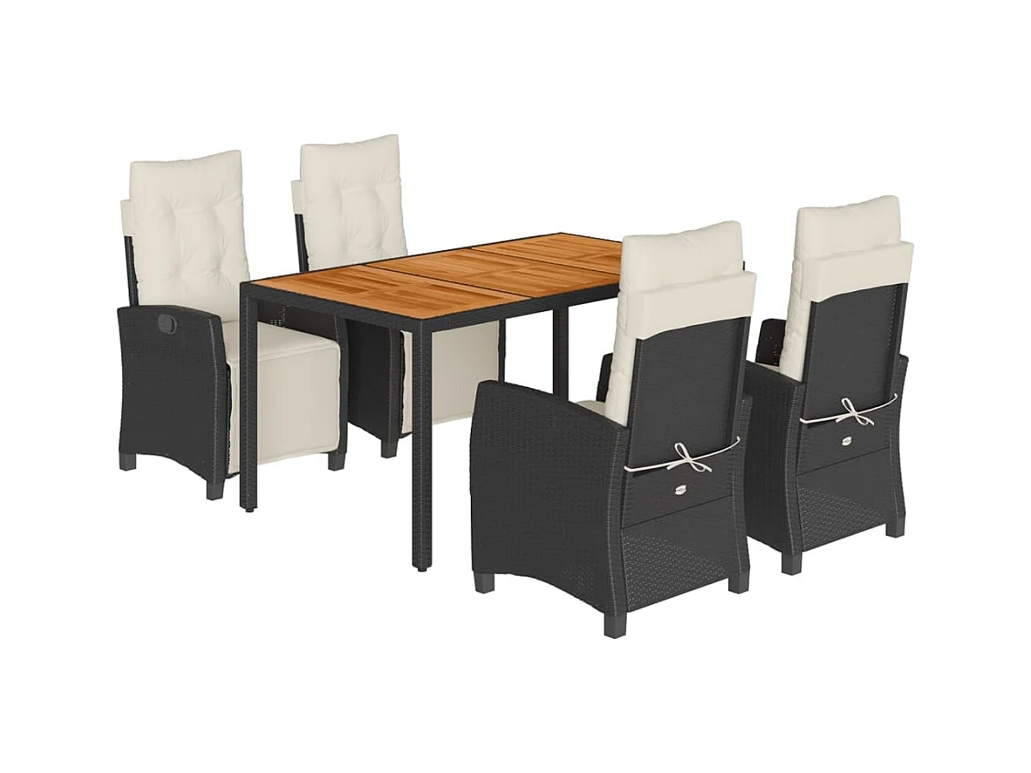 Ensemble à manger de jardin coussins 5pcs Noir Résine tressée