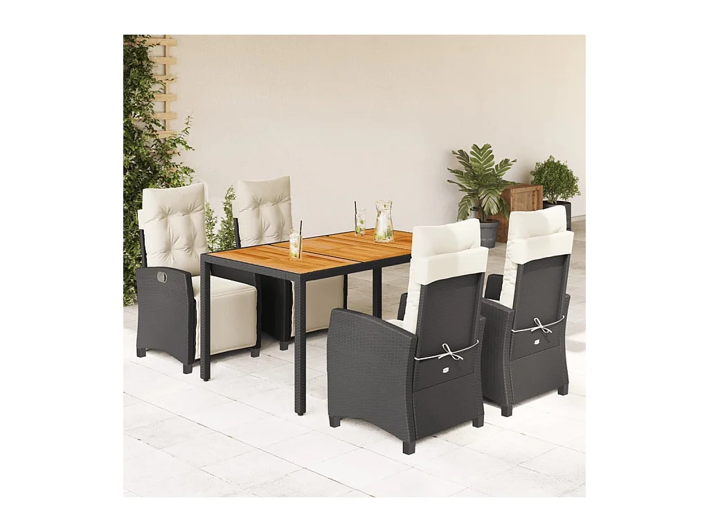 Ensemble à manger de jardin coussins 5pcs Noir Résine tressée