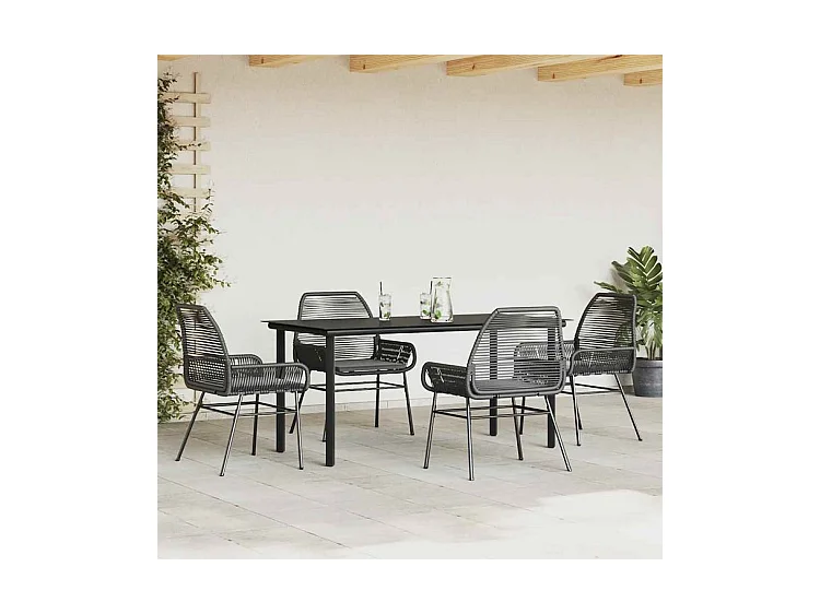 Ensemble à manger de jardin et coussins 5 pcs noir rotin verre