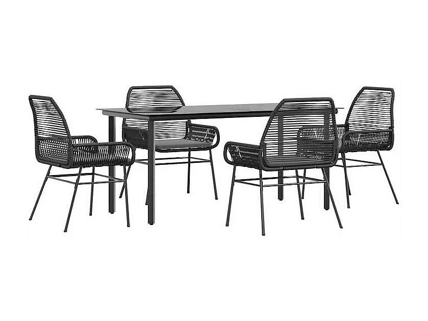Ensemble à manger de jardin et coussins 5 pcs noir rotin verre