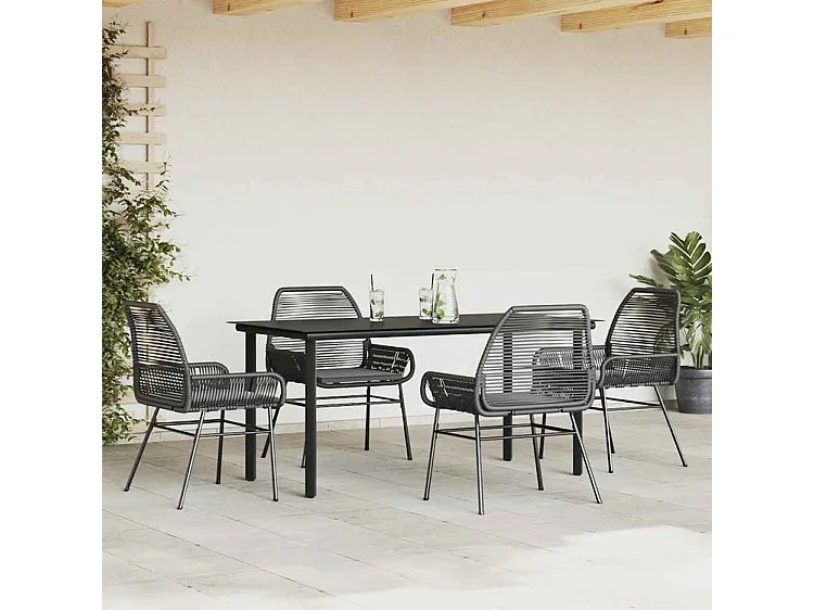 Ensemble à manger de jardin et coussins 5 pcs noir rotin verre